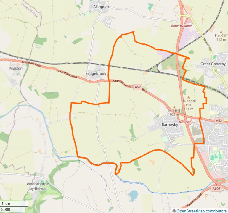 Map showing the boundary of the parish